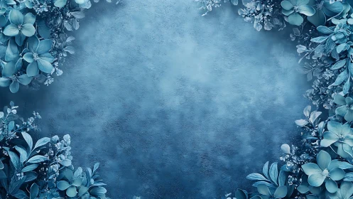 Blue Floral Frame with Textured Atmospheric Background