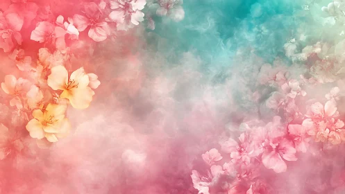 Dreamy Floral Gradient: Soft Blooms in Pink and Turquoise