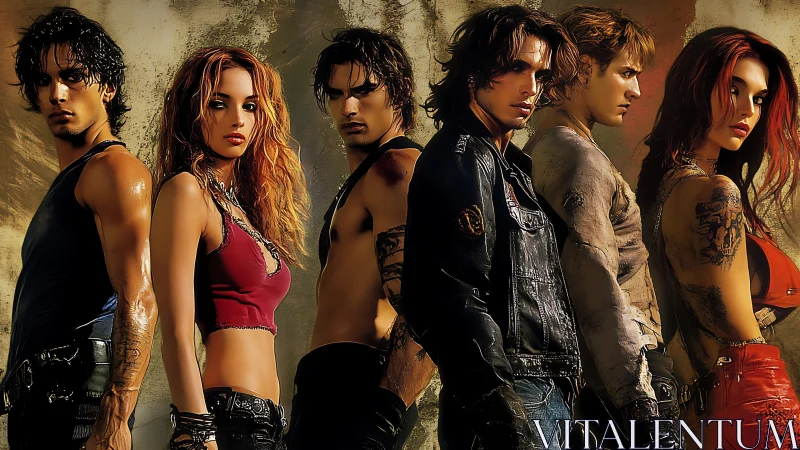 Rebel friends standing strong with edgy style and attitude.