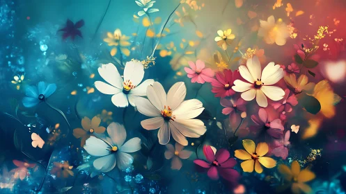 Chromatic Blooms Drift Through Luminous Dreamscape.