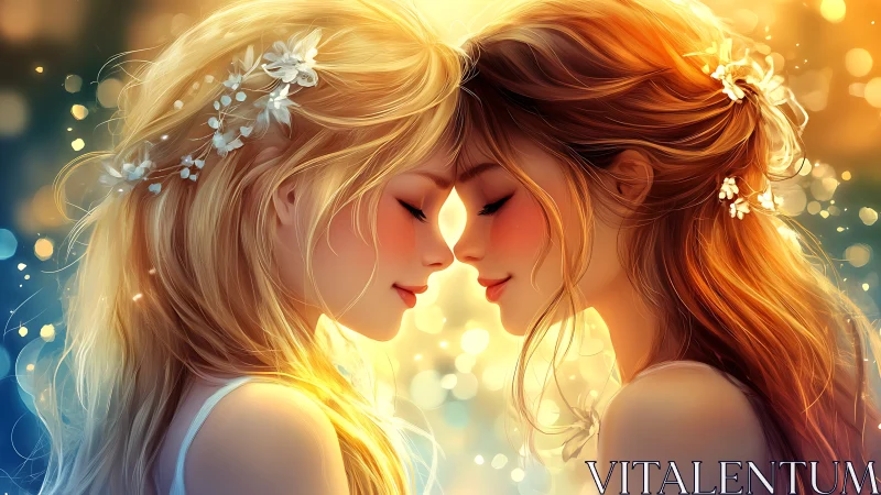 Twin Souls Embraced in Ethereal Golden Light.