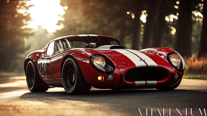 Sunlit scarlet racer lounges low beneath forest glow