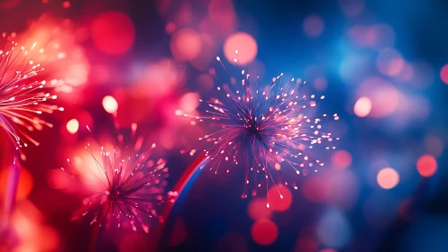 Neon fiber-floral spheres glowing in vibrant bokeh field.