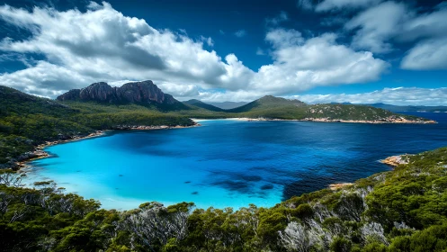 Coastal Mountain Bay with Turquoise Waters.