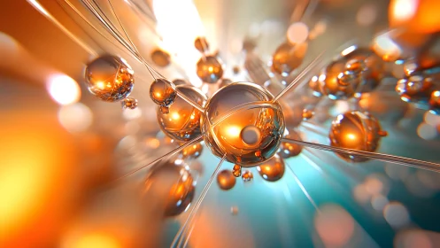 Spherical metallic particles in radial abstract arrangement.