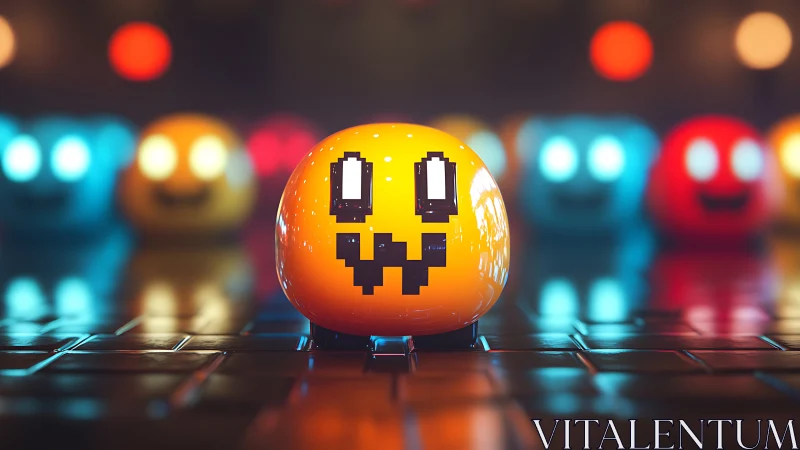 Playful pixel ghost glows on neon game-board night