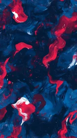 Crimson waveforms drift through deep indigo abstract field.