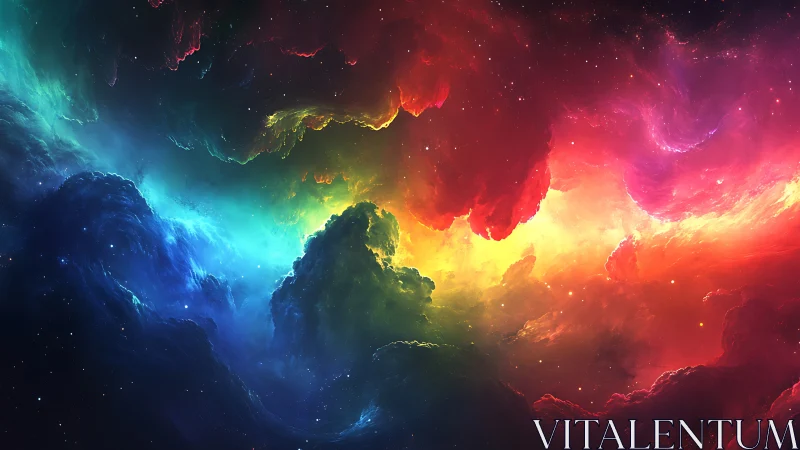 Digital nebula panorama in prismatic cosmic color fields.