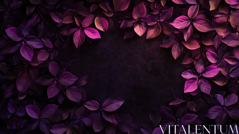 Purple and magenta foliage frame surrounding dark center space.