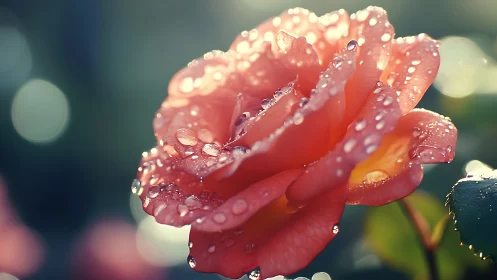 Red rose with water droplets photographed in macro detail