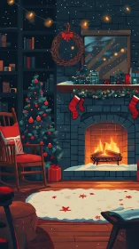 Cozy holiday hearth with glowing tree and storybook warmth.