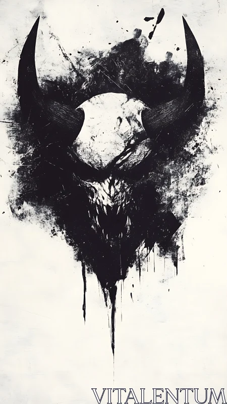 Ink born demon skull erupts in stark dripping shadows.