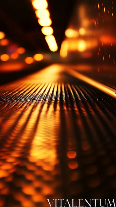 Molten lights race along a metal river of bokeh fire