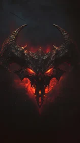 Infernal horned cranium emblem with molten core illumination.