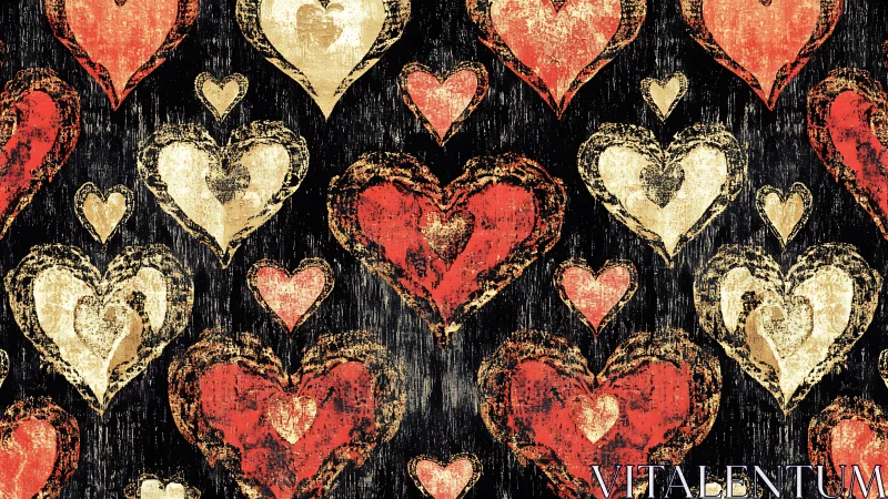 Ornate Valentines Hearts on Black Distressed Wood.