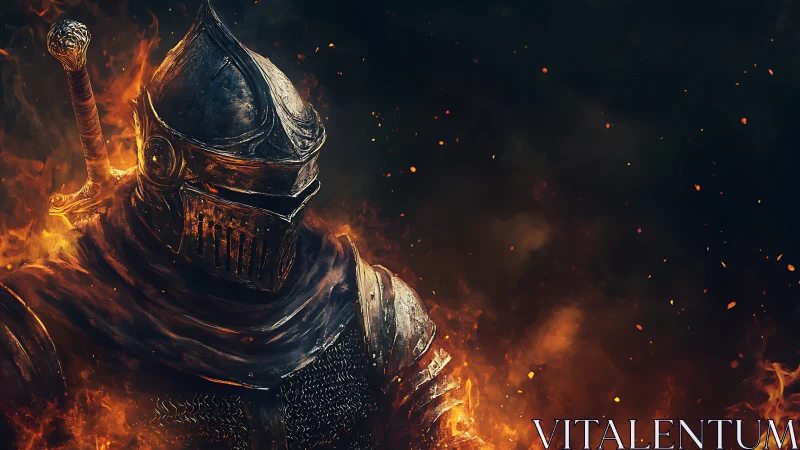 Firelit knight rising from embers with quiet, fierce resolve.