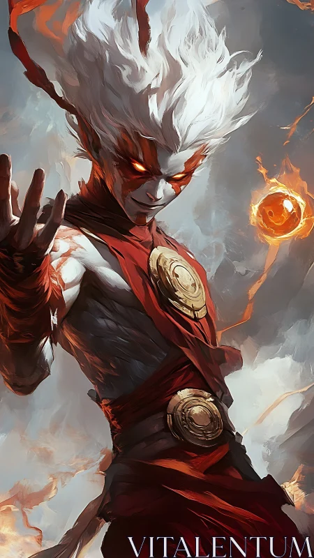 Elemental mage conjures fiery orb with dynamic brushwork and light