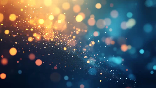 Abstract glowing bokeh lights on dark blue background, digital art.