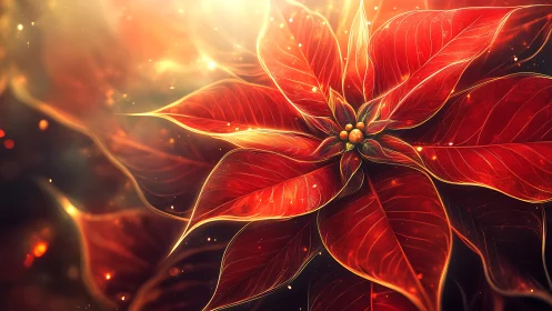 Fiery poinsettia unfurls like a glowing star in deep dusk