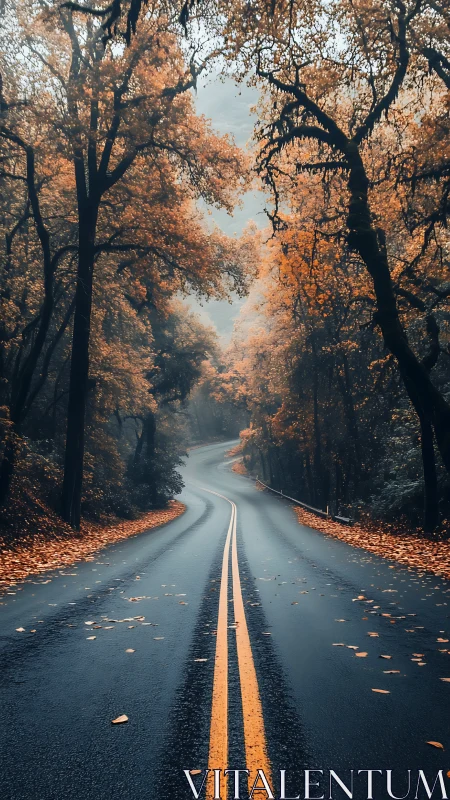 Autumn Forest Road with Golden Canopy.