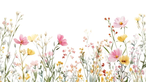 Watercolor Botanical Arrangement With Layered Floral Composition