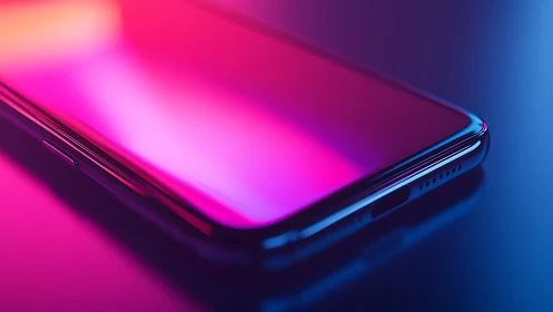 Bezel-less smartphone glows under neon gradient lighting