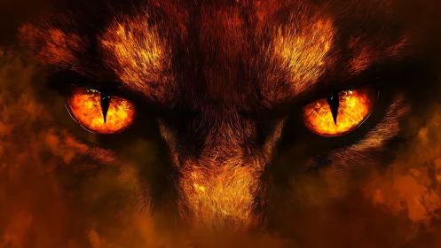Infernal wolf eyes burn through swirling molten shadow.