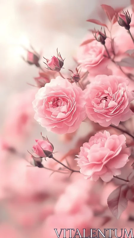 Layered Soft-Focus Garden Roses with Emerging Buds in Warm Pink Tonality