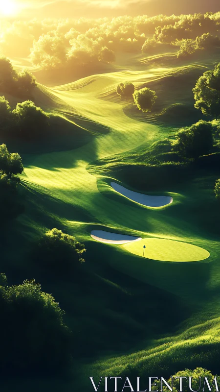 Morning light spills gently over a tranquil golf course