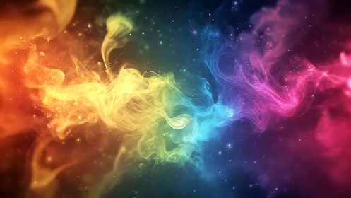 Digital painting of prismatic nebula clouds in dynamic flow.