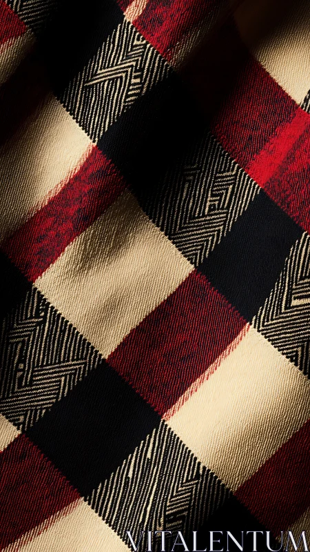 Bold Argyle Pattern Weaves Through Cream, Red, and Black Plaid Fabric