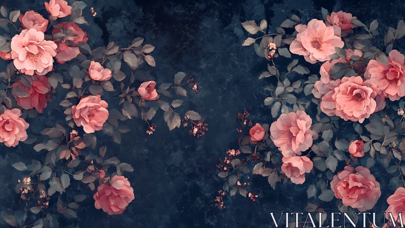 Layered Peony Garden Against Atmospheric Deep Navy.