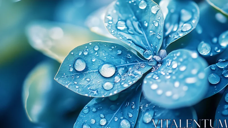 Dewlit blue foliage in abstract macro botanical closeup.