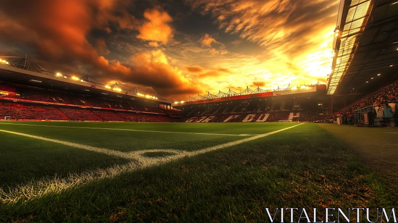 Low-angle stadium sunset dramatizes pitch geometry and light