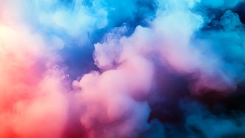 Colorful vapor clouds merge in soft blue and pink gradients.