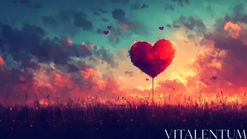 Surreal Heart Landscape: Dreamlike Vision Through Cosmic Skies.