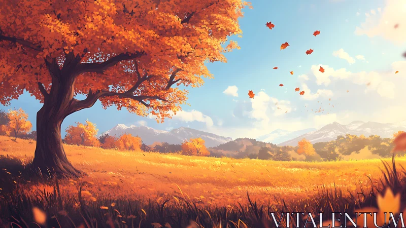 Autumn meadow landscape renders luminous foliage under clear sky