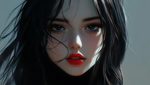 Wind-swept digital portrait captures haunting female gaze