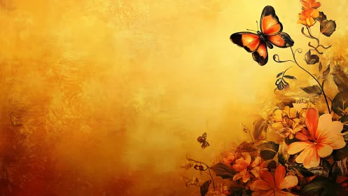 Golden garden with gentle butterflies in soft evening light.