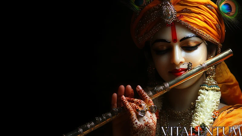 Golden flute whispers in a halo of marigold silence