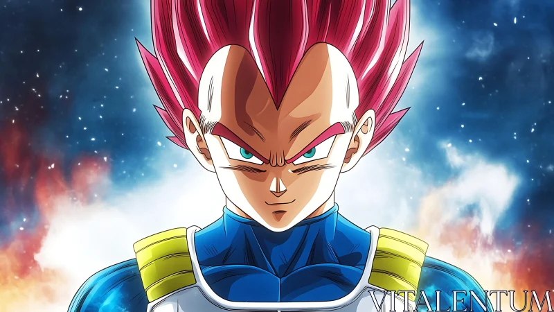 Intense red‑haired warrior stands defiant against cosmic light