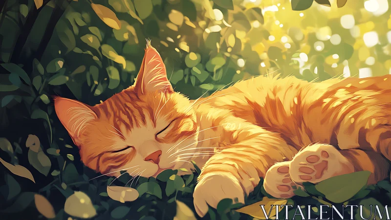 Sunlit ginger cat rendered in warm, high-key digital painting
