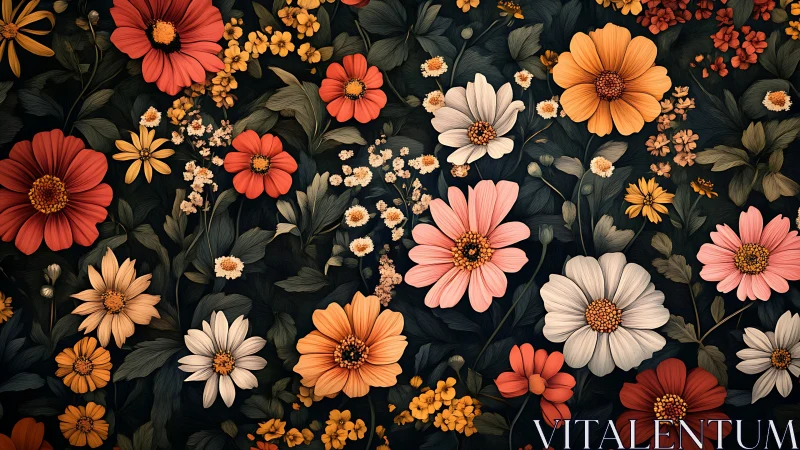 Blooming Garden Dreams on Midnight Canvas.