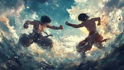 Two airborne warriors clash amid storm-torn skies in fury