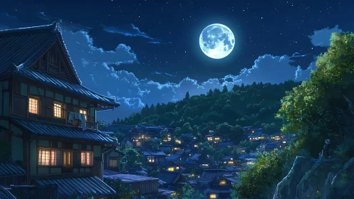 Moonlit hillside village hums under lantern-soft whispers.