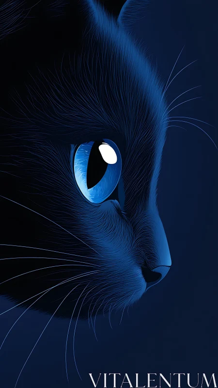 Deep Azure Feline Portrait with Luminous Opalescent Eyes
