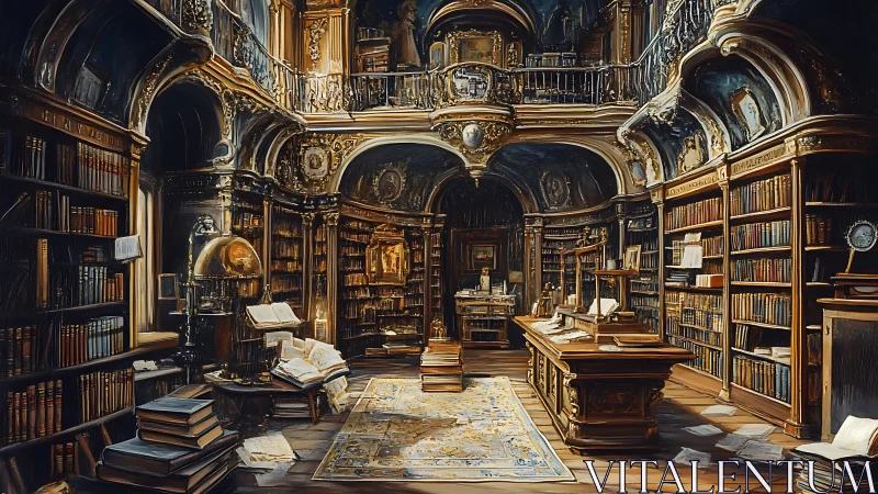 Grand historic library interior filled with books and desks.