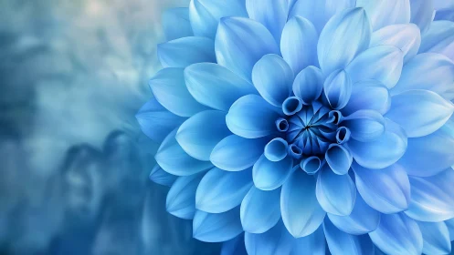 Blue dahlia flower macro: layered petals with radial symmetry and luminescent depth.
