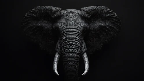 Monochrome elephant portrait with metallic tusk highlights.