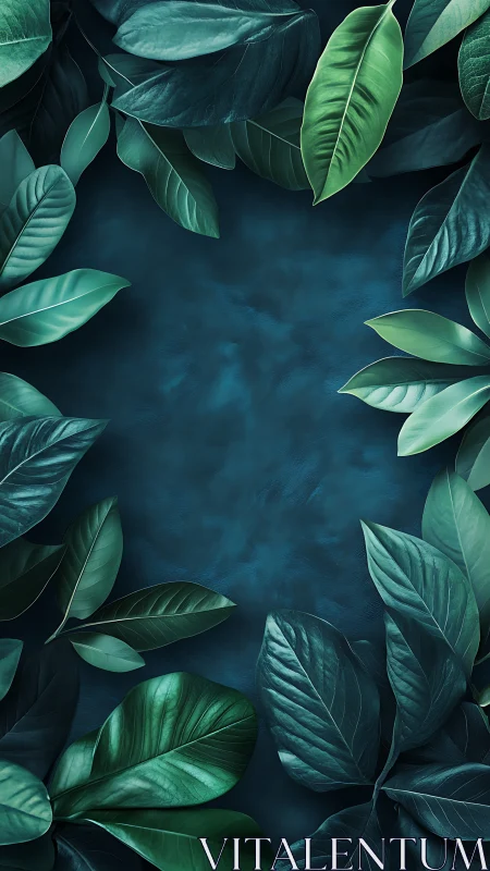 Symmetric teal foliage frame with textured depth rendering.